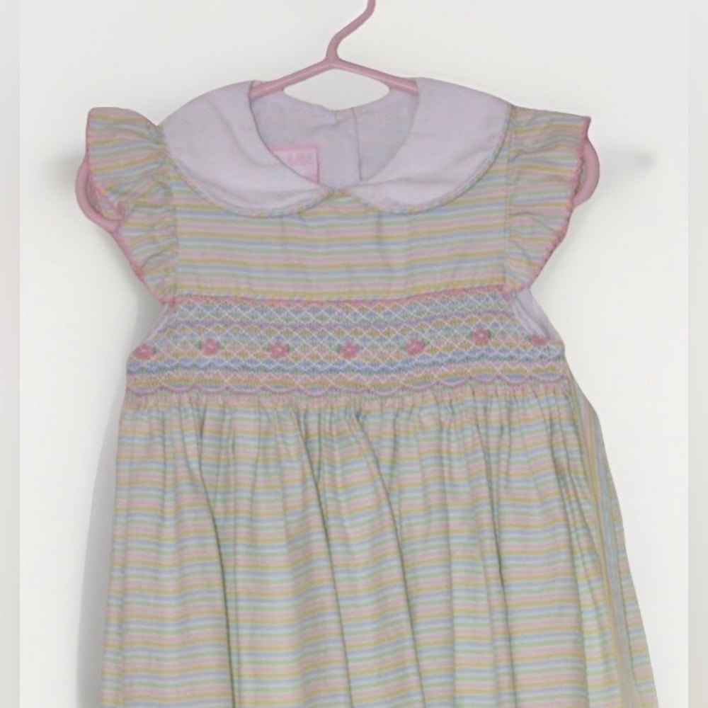 Petit Bebe Easter Dress Smocked Yellow Green Baby Toddler Kids Birthday 2T